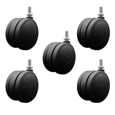 Service Caster 4'' Black Heavy Duty Floor Safe Twin Wheel Caster 1/2'' Threaded Stem, 5PK SCC-TS02S100-TPR-BLK-121310-5